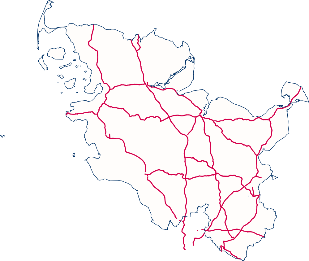 Karte mit dem Straßennetz der Fernverkehrsstraßen in Schleswig-Holstein