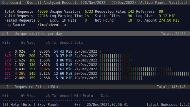 Screenshot von GoAccess